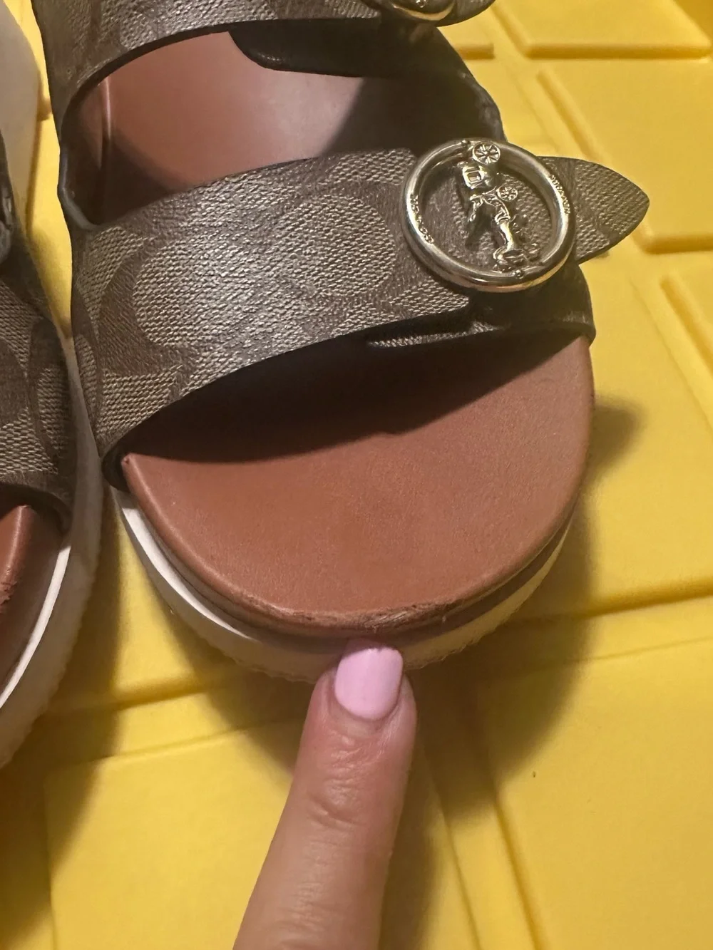 Coach Kids Brown Signature Double-Strap Slide Sandals with Silver Buckles - Picture 4 of 8